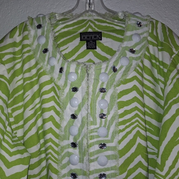 Berek  Green Zebra Print Blazer 100% Cotton Jacket Size 3XL - Picture 3 of 10